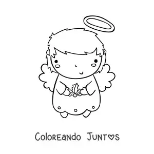 Imagen para colorear de ángel navideño animado con muérdago