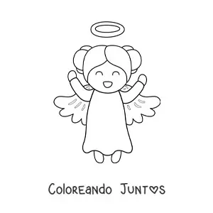 Imagen para colorear de niña ángel feliz animada