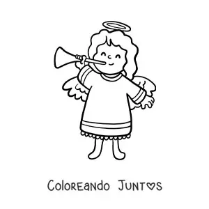 Imagen para colorear de ángel animado tocando trompeta