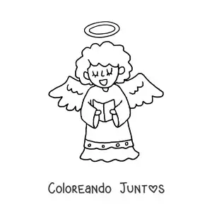 Imagen para colorear de ángel animado leyendo