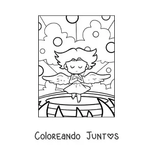 Imagen para colorear de caricatura de un ángel con las alas abiertas