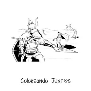 Imagen para colorear de batalla de David y el gigante Goliat de la Biblia