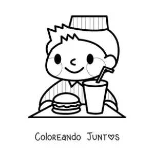 Imagen para colorear de un empleado de una hamburguesería con hamburguesa y refresco