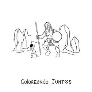 Imagen para colorear de hombre peleando contra un gigante
