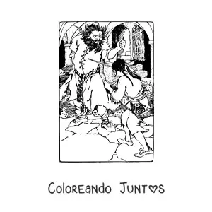 Imagen para colorear de hombre derrotando a un gigante
