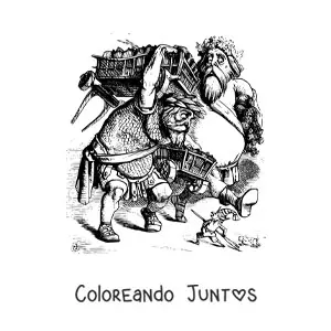 Imagen para colorear de gigantes caminando junto a un hombre