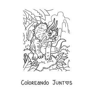 Imagen para colorear de triceratops en su hábitat