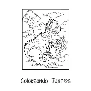 Imagen para colorear de tiranosaurio rex grande animado en su hábitat
