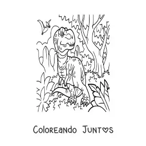 Imagen para colorear de tiranosaurio rex animado en su hábitat