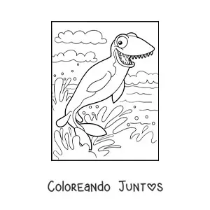 Imagen para colorear de dinosaurio marino animado nadando