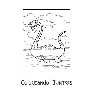 Imagen para colorear de dinosaurio acuático gigante animado