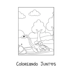 Imagen para colorear de dinosaurio marino bebé animado