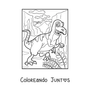 Imagen para colorear de dinosaurio terrestre animado en un cañón