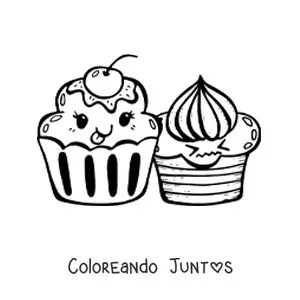 Imagen para colorear de dos cupcakes kawaiis