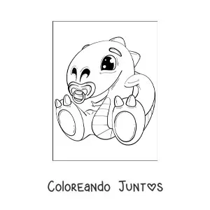 Imagen para colorear de dinosaurio bebé kawaii con chupete