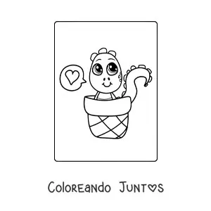 Imagen para colorear de dinosaurio bebé kawaii con un globo