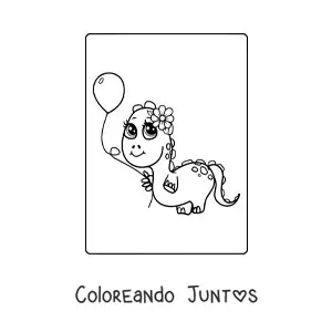 Imagen para colorear de dinosaurio bebé kawaii durmiendo