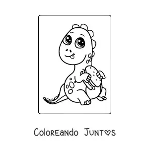 Imagen para colorear de dinosaurio bebé kawaii con cuerno de unicornio