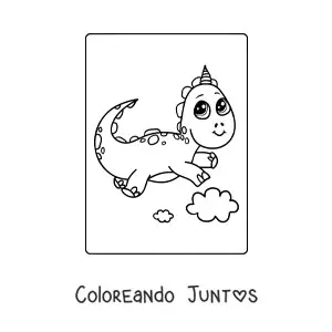 Imagen para colorear de dinosaurio bebé kawaii con una flor