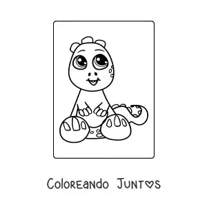 Imagen para colorear de dinosaurio bebé kawaii fácil