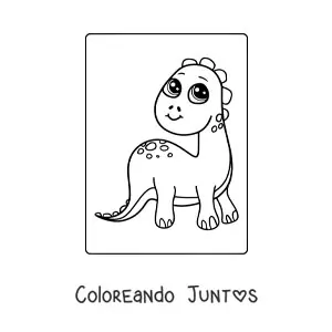 Imagen para colorear de dinosaurio bebé kawaii sentado sonriendo