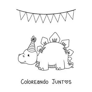 Imagen para colorear de dinosaurios bebés bonitos estegosaurio en una fiesta de cumpleaños