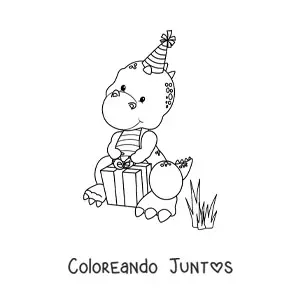 Imagen para colorear de dinosaurios bebés bonitos t rex con regalo de cumpleaños
