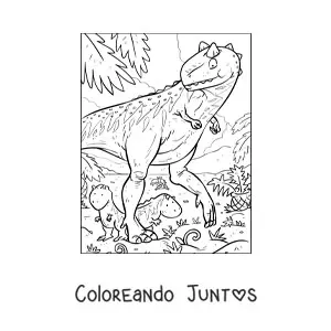 Imagen para colorear de dinosaurios bebés realistas con su mamá