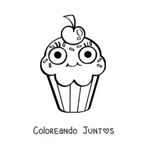Imagen para colorear de un cupcake animado con una cereza