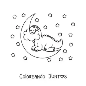 Imagen para colorear de dinosaurio de cuello largo bebé kawaii durmiendo