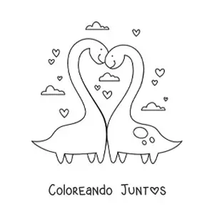 Imagen para colorear de dinosaurios de cuello largo tiernos enamorados