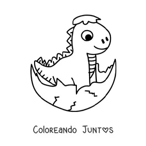 Imagen para colorear de dinosaurio bebé tierno animado en un huevo