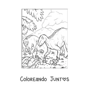 Imagen para colorear de dinosaurios recién nacidos con su mamá