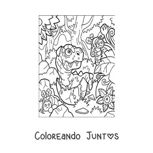 Imagen para colorear de dinosaurio carnívoro saliendo del huevo