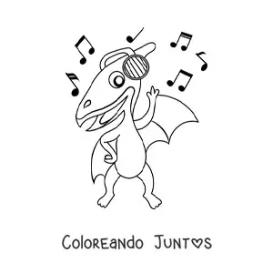 Imagen para colorear de dinosaurio volador animado bailando