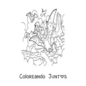 Imagen para colorear de dinosaurio volador carnívoro cazando