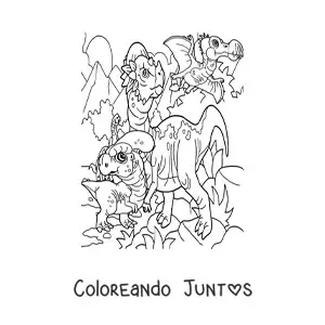 Imagen para colorear de dinosaurio volador y dinosaurios terrestres