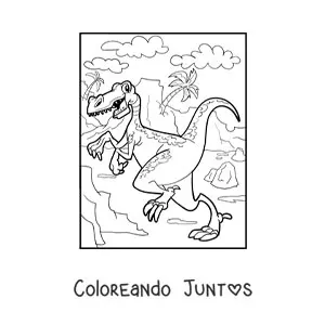Imagen para colorear de velociraptor animado en su hábitat