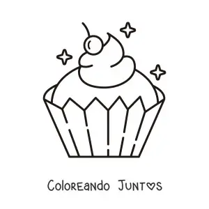 Imagen para colorear de un cupcake con una cereza encima del glaseado y brillos
