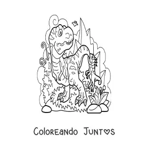 Imagen para colorear de tiranosaurio rex carnívoro en su hábitat