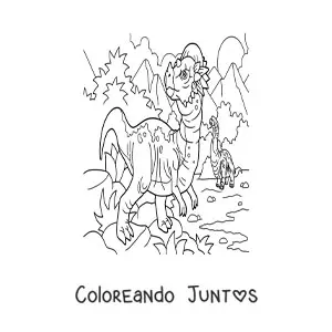 Imagen para colorear de dinosaurio carnívoro bípedo en su hábitat