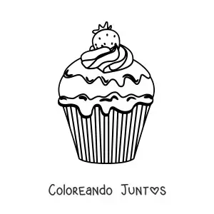 Imagen para colorear de un cupcake con glaseado y una fresa encima