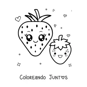 Imagen para colorear de fresas kawaii grandes