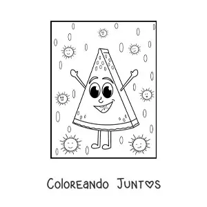 Imagen para colorear de trozo de sandía kawaii animado