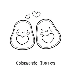 Imagen para colorear de aguacates enamorados kawaii