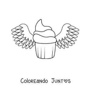 Imagen para colorear de un cupcake glaseado con alas