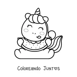 Imagen para colorear de unicornio comiendo sandía