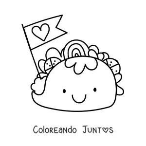 Imagen para colorear de un taco kawaii con un banderín de corazón