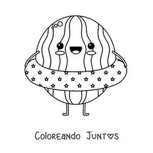 Imagen para colorear de sandía kawaii animada