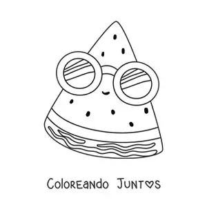 Imagen para colorear de sandía kawaii con lentes